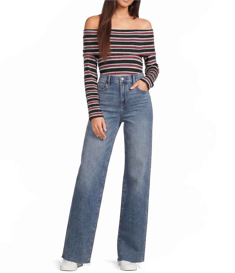 Pink Robin Striped Off-The-Shoulder Foldover Top