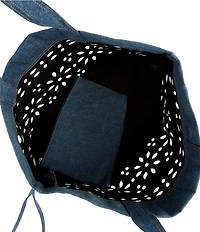 PINKO Cabas Perforated Denim Flower Print Classic Satchel Bag