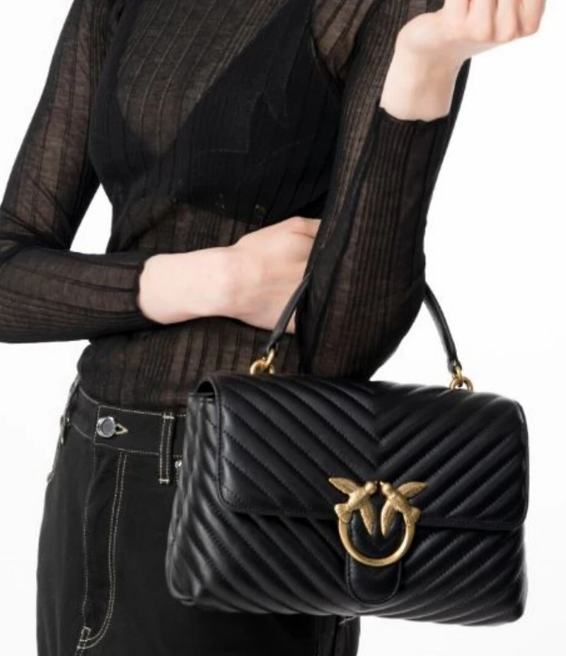 PINKO Classic Lady Love Puff Chevron Satchel Bag