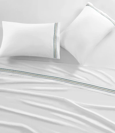 Piper & Wright Meadow Embroidered Multi-Colored Striped Sateen Cotton Sheet Set