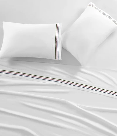 Piper & Wright Savanah Embroidered Multi-Colored Striped Sateen Cotton Sheet Set