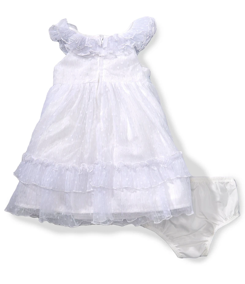 Pippa & Julie Baby Girl Sleeveless Tiered Lace Hem Gingham Ribbon Ruth Chiffon Clip-Dot Dress