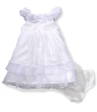Pippa & Julie Baby Girl Sleeveless Tiered Lace Hem Gingham Ribbon Ruth Chiffon Clip-Dot Dress