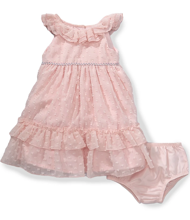 Pippa & Julie Baby Girl Sleeveless Smock Neckline Ruth Chiffon Clip-Dot Dress