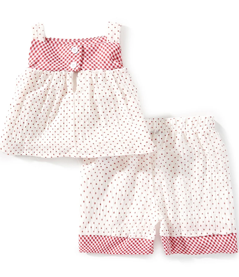 Pippa & Julie Baby Girls Saskia Polka-Dot/Gingham Tank Top & Matching Shorts Set