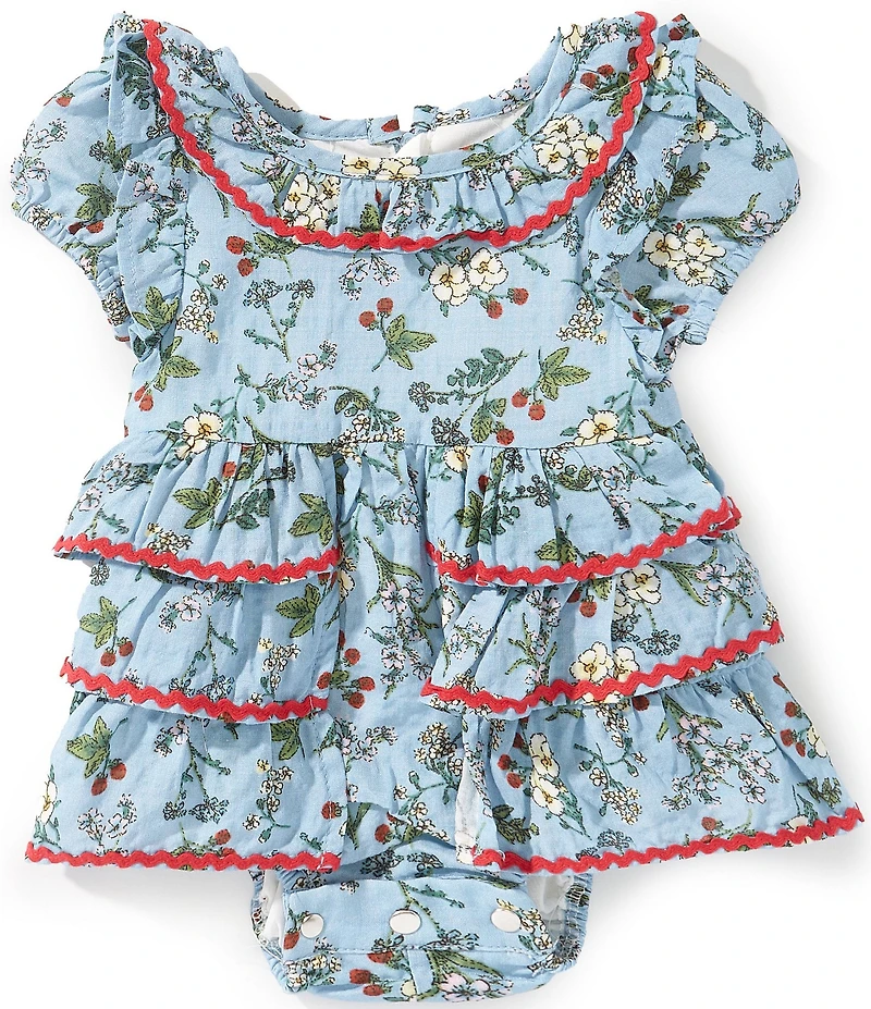 Pippa & Julie Baby Girls Cap Sleeve Ivy Floral Print Ric-Rack Trim Ruffle Skirt Bubble