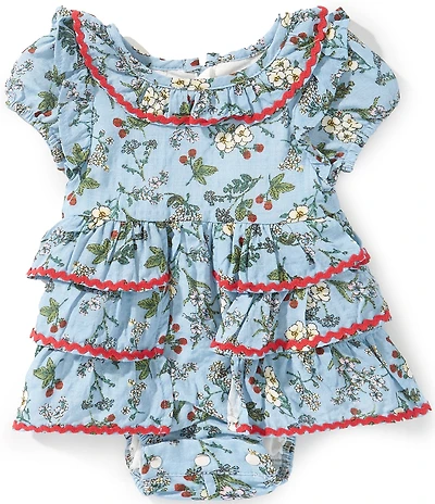 Pippa & Julie Baby Girls Cap Sleeve Ivy Floral Print Ric-Rack Trim Ruffle Skirt Bubble
