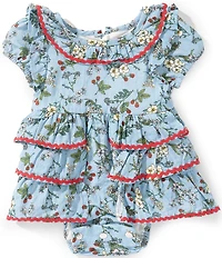 Pippa & Julie Baby Girls Cap Sleeve Ivy Floral Print Ric-Rack Trim Ruffle Skirt Bubble