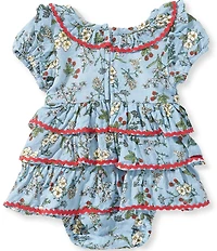 Pippa & Julie Baby Girls Cap Sleeve Ivy Floral Print Ric-Rack Trim Ruffle Skirt Bubble