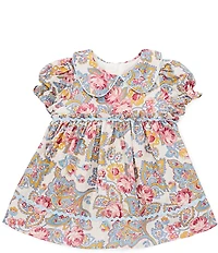 Pippa & Julie Baby Girls Cap Sleeve Peter Pan Collar Mira Boho Paisley Floral Print Ric-Rack Trim Floral Dress