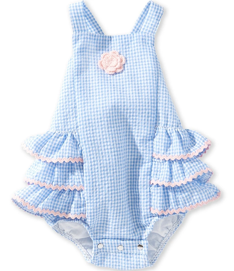 Pippa & Julie Baby Girls Cotton Portia Gingham Sleeveless Square Neck Ruffle Bubble