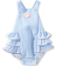 Pippa & Julie Baby Girls Cotton Portia Gingham Sleeveless Square Neck Ruffle Bubble