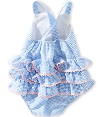 Pippa & Julie Baby Girls Cotton Portia Gingham Sleeveless Square Neck Ruffle Bubble