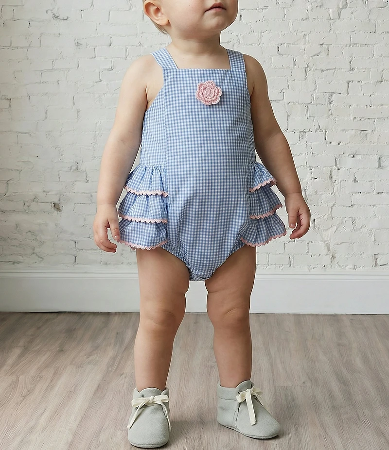 Pippa & Julie Baby Girls Cotton Portia Gingham Sleeveless Square Neck Ruffle Bubble
