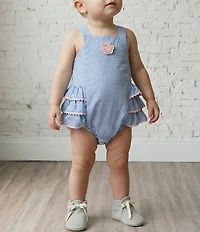 Pippa & Julie Baby Girls Cotton Portia Gingham Sleeveless Square Neck Ruffle Bubble