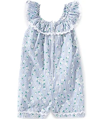 Pippa & Julie Baby Girls Ruffle Collar Ric Rac Trim Ditsy Floral Print Striped Romper