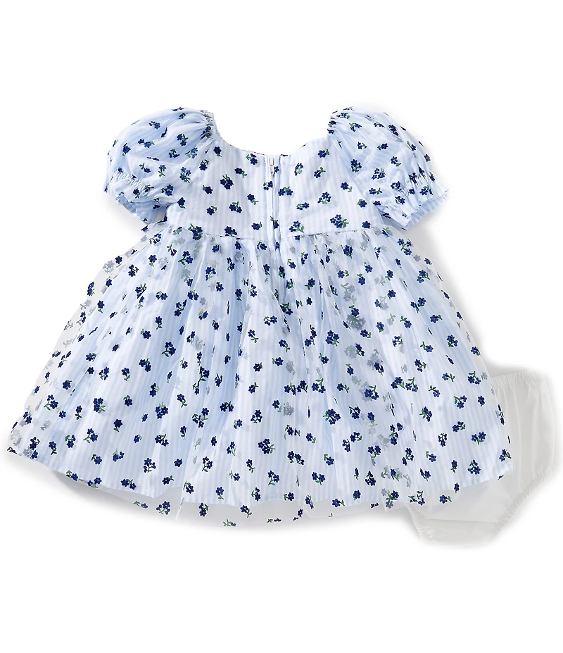 Pippa & Julie Baby Girls Emilia Puffed-Sleeve Floral/Striped Empire-Waist Dress