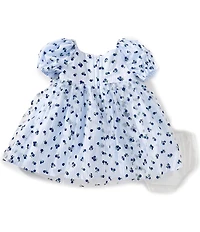 Pippa & Julie Baby Girls Emilia Puffed-Sleeve Floral/Striped Empire-Waist Dress