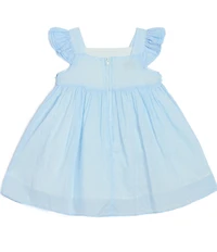 Pippa & Julie Baby Girls Floral Square Neck Short Ruffle Sleeve Chambray Dress