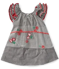 Pippa & Julie Baby Girls Flutter Sleeve Gingham-Printed/Cherry-Embroidered-Mesh-Overlay Dress