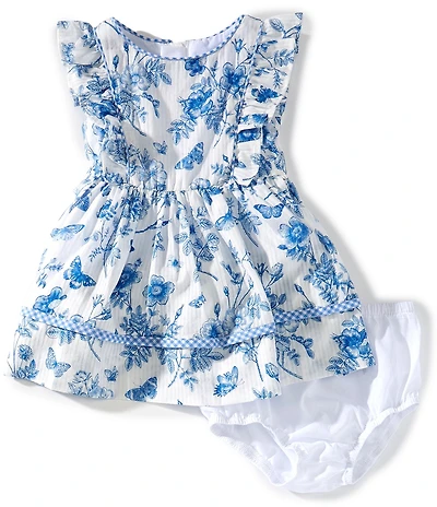 Pippa & Julie Baby Girls Flutter-Sleeve Rebecca Butterfly/Toile-Printed Fit-And-Flare Dress