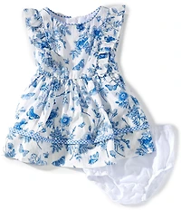 Pippa & Julie Baby Girls Flutter-Sleeve Rebecca Butterfly/Toile-Printed Fit-And-Flare Dress