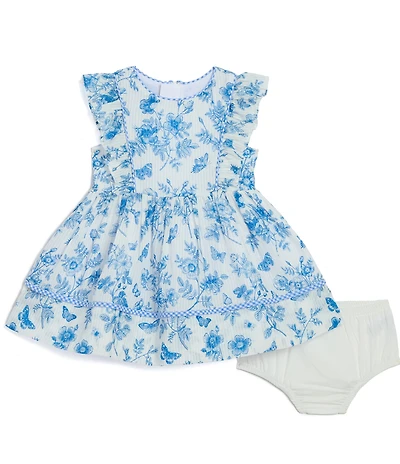 Pippa & Julie Baby Girls Flutter-Sleeve Rebecca Butterfly/Toile-Printed Fit-And-Flare Dress