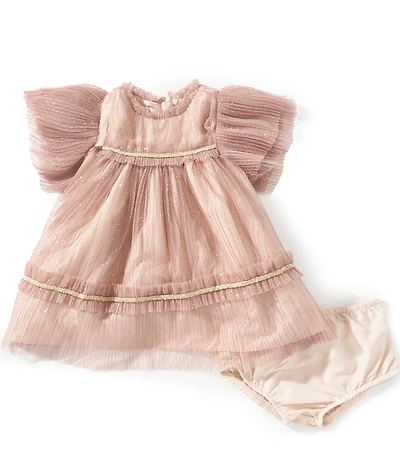 Pippa & Julie Baby Girls Flutter Sleeve Remy Sparkle Mesh Float Dress