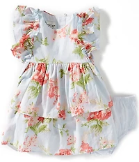 Pippa & Julie Baby Girls Flutter-Sleeve Rylie Floral/Stripe Fit-And-Flare Dress
