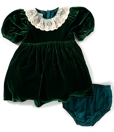 Pippa & Julie Baby Girls Lilla Velvet Cap Sleeve Lace Collar Fit-and-Flare Dress