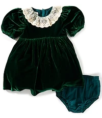 Pippa & Julie Baby Girls Lilla Velvet Cap Sleeve Lace Collar Fit-and-Flare Dress
