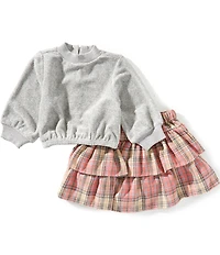 Pippa & Julie Baby Girls Long-Sleeve Solid Top & Plaid Skirt Set