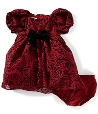 Pippa & Julie Baby Girls Puffed-Sleeve Flocked Roses Fit-And-Flare Dress