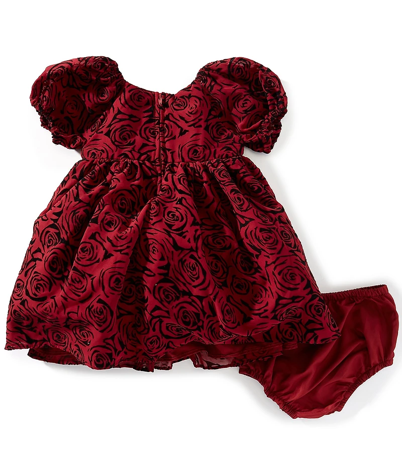 Pippa & Julie Baby Girls Puffed-Sleeve Flocked Roses Fit-And-Flare Dress