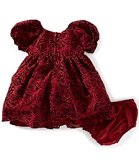 Pippa & Julie Baby Girls Puffed-Sleeve Flocked Roses Fit-And-Flare Dress