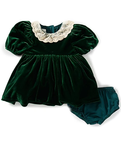 Pippa & Julie Baby Girls Puffed Sleeve Velvet Empire-Waist Dress