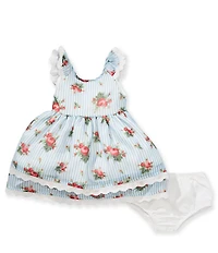 Pippa & Julie Baby Girls Ruffle Short Sleeve Joyce Floral Stripe Dress