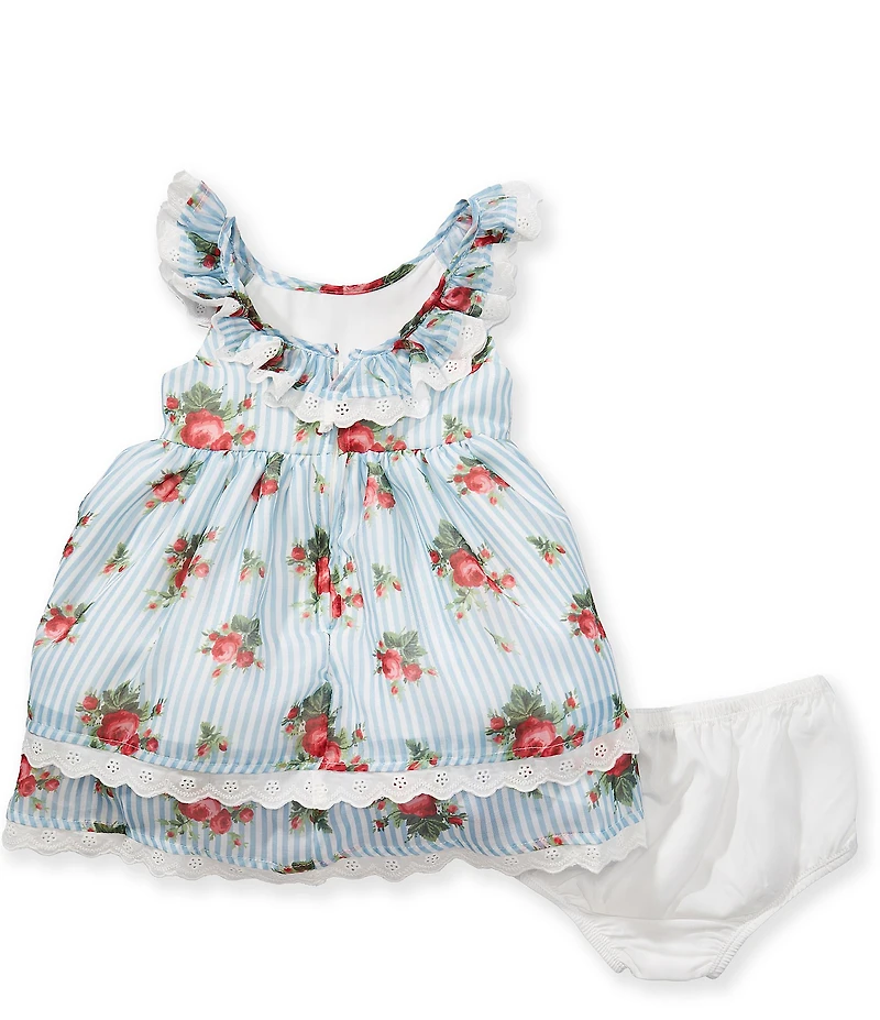 Pippa & Julie Baby Girls Ruffle Short Sleeve Joyce Floral Stripe Dress