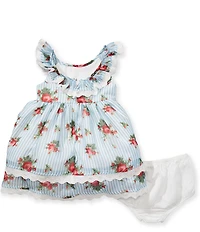 Pippa & Julie Baby Girls Ruffle Short Sleeve Joyce Floral Stripe Dress