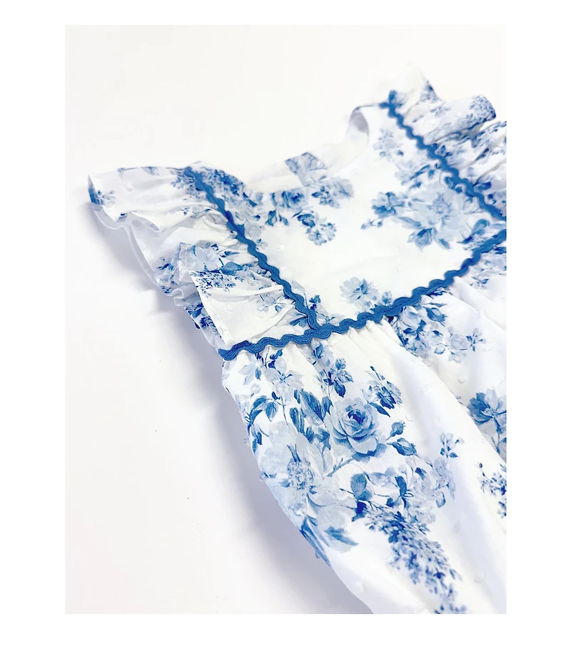 Pippa & Julie Baby Girls Ruffle Sleeve Aimee Floral Clip Dot Bubble Romper