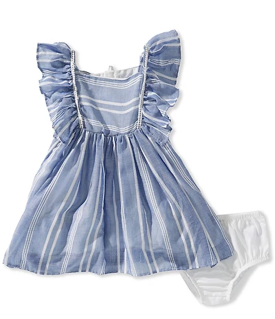 Pippa & Julie Baby Girls Ruffle Sleeve Terrie Chambray Stripe Dress
