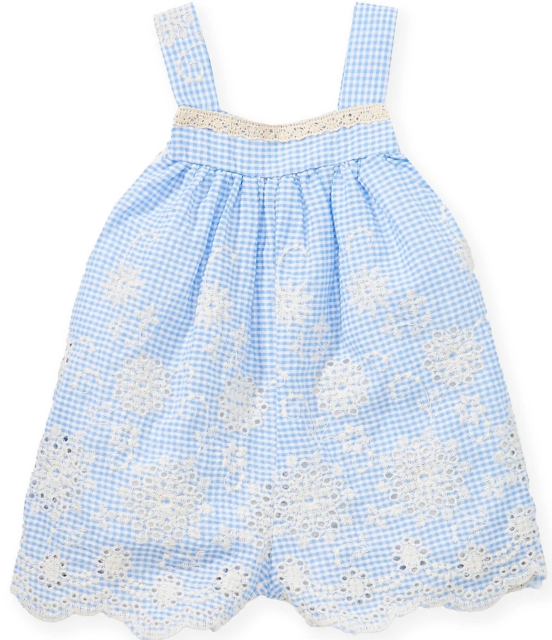 Pippa & Julie Baby Girls Shoulder Strap Embroidered Floral Eyelet Romper