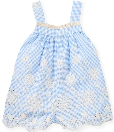Pippa & Julie Baby Girls Shoulder Strap Embroidered Floral Eyelet Romper
