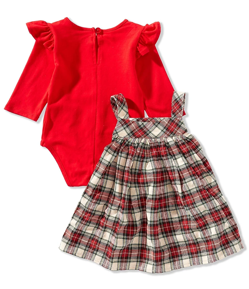 Pippa & Julie Baby Girls Sleeveless Plaid Jumper Dress & Long-Sleeve Solid Knit Bodysuit