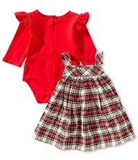 Pippa & Julie Baby Girls Sleeveless Plaid Jumper Dress & Long-Sleeve Solid Knit Bodysuit