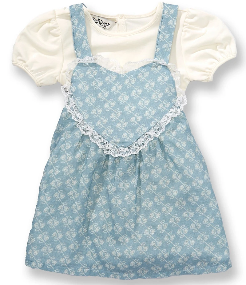 Pippa & Julie Baby Girls Sleeveless Printed Heart-Appliqued Jumper Dress & Short-Sleeve Solid T-Shirt Set