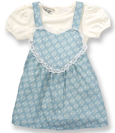 Pippa & Julie Baby Girls Sleeveless Printed Heart-Appliqued Jumper Dress & Short-Sleeve Solid T-Shirt Set