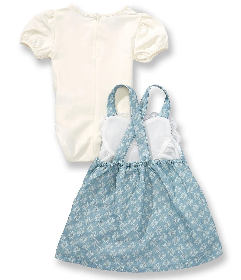 Pippa & Julie Baby Girls Sleeveless Printed Heart-Appliqued Jumper Dress & Short-Sleeve Solid T-Shirt Set