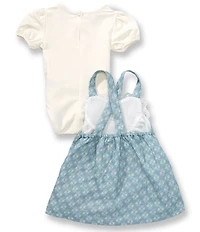 Pippa & Julie Baby Girls Sleeveless Printed Heart-Appliqued Jumper Dress & Short-Sleeve Solid T-Shirt Set