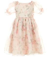 Pippa & Julie Little Girls Puffed-Sleeve Emilia Floral-Printed Fit-And-Flare Dress